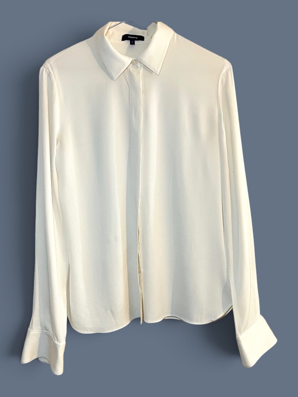 Theory Ivory Silk Classic Fitted Shirt Size Small